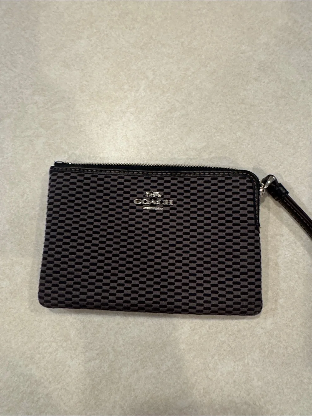 Coach Black Patterned Wristlet Card Case with Silver Logo